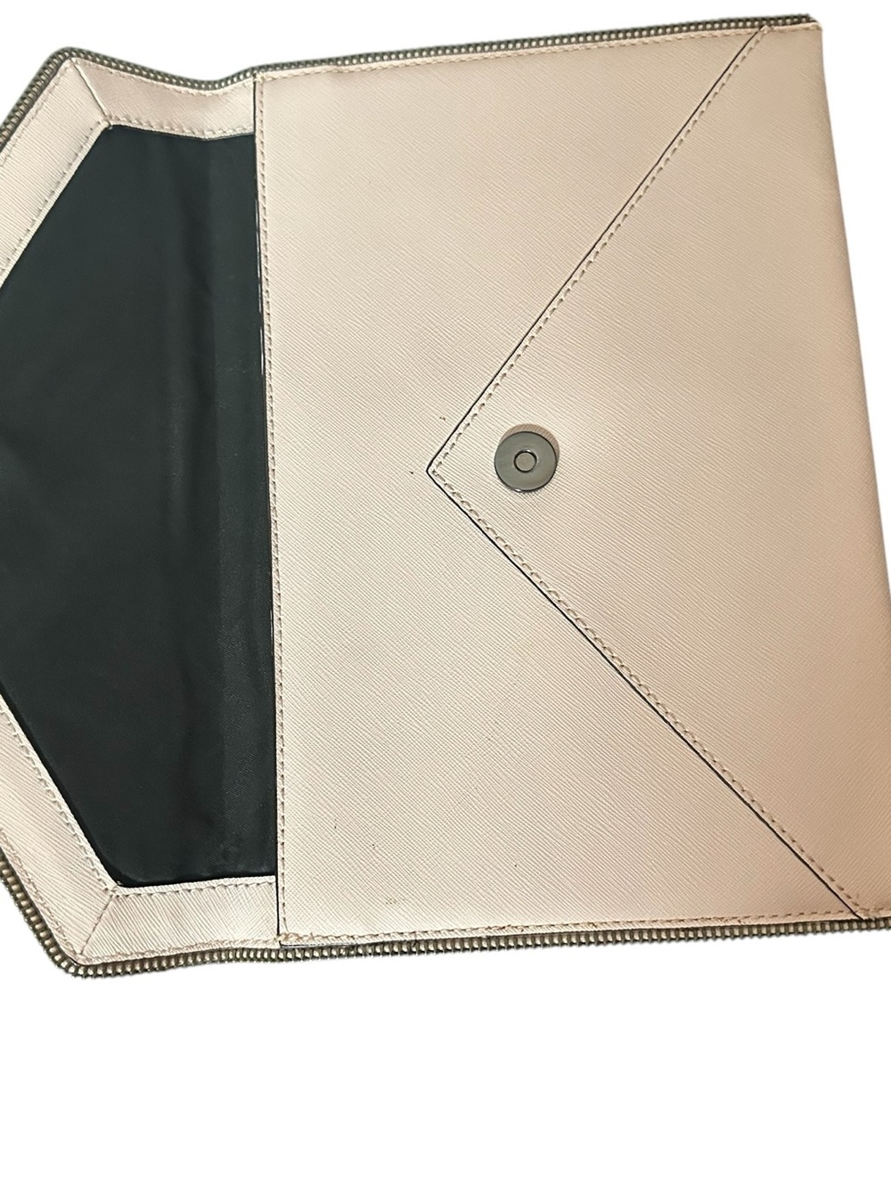 Rebecca Minkoff Leo Envelope Clutch Blush Pink Saffiano Leather Zipper Trim - Picture 2 of 6